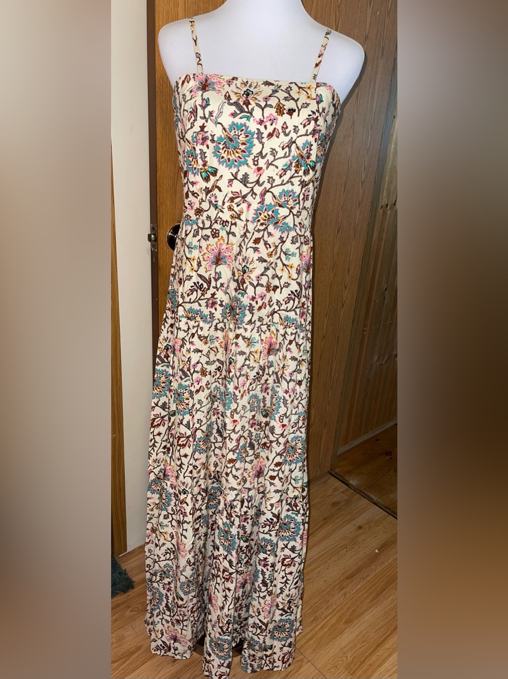 RAGA Cream Floral Maxi Dress with Teal & Pink Accents
